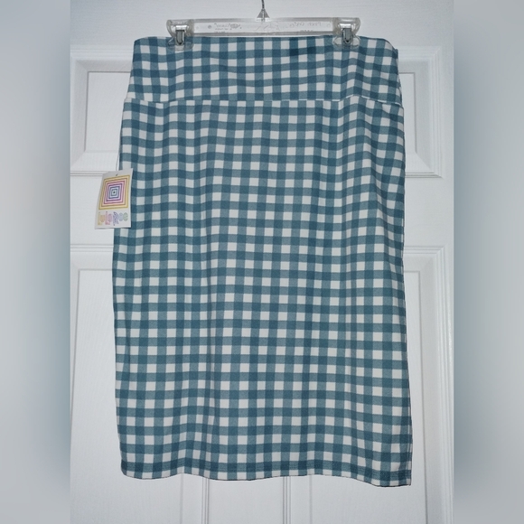 Lularoe Cassie Checkered Pencil Skirt in Blue and White - Picture 2 of 6